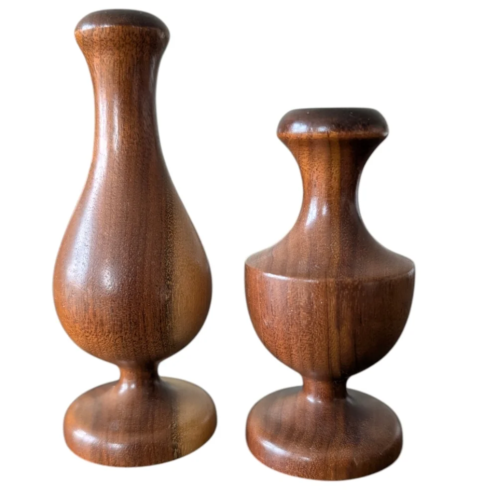 (2) Vintage MCM Danish Lathe Turned Small Bud Vases